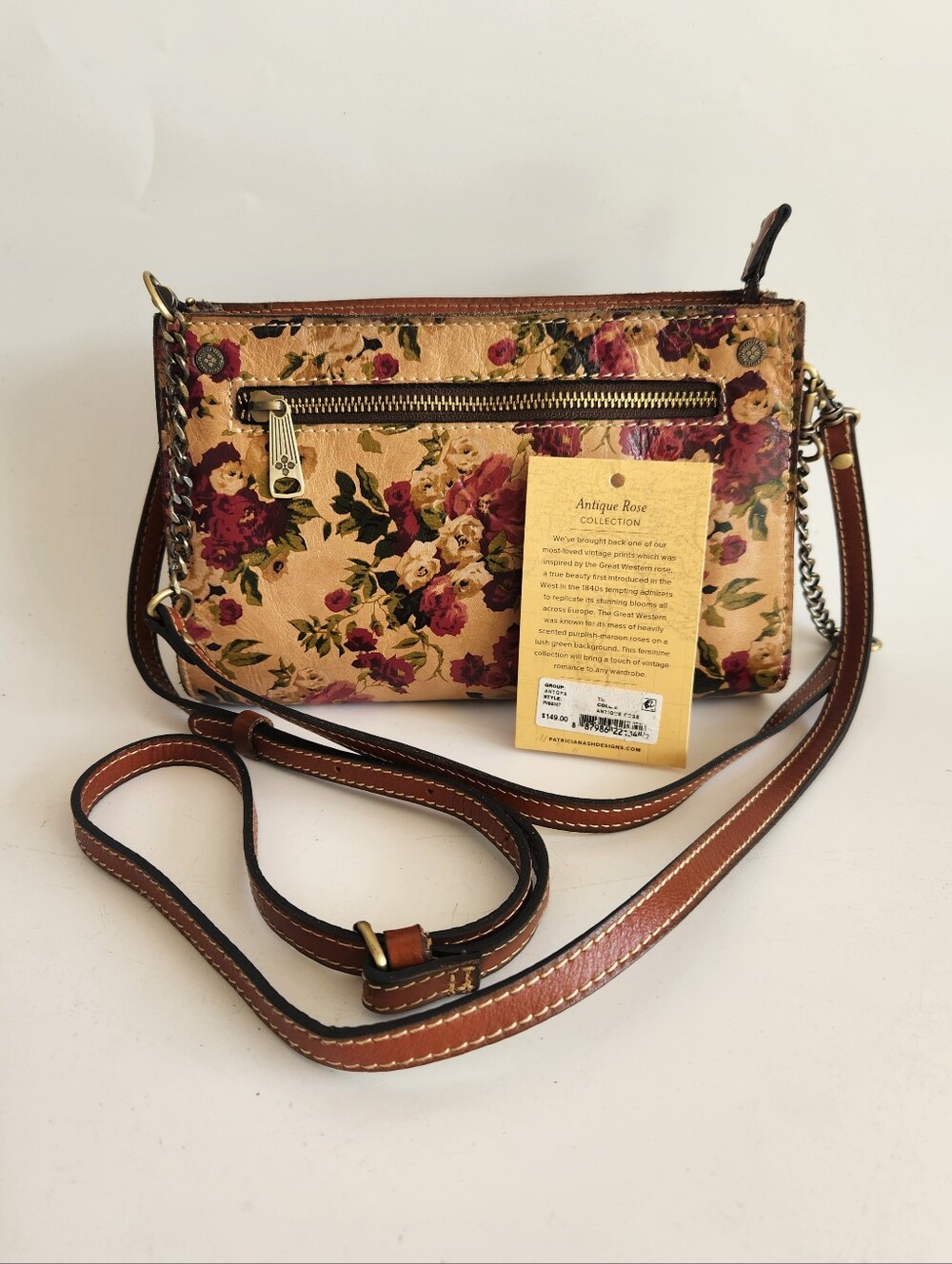 Patricia Nash Antique Rose Leather Crossbody Satchel Bag Cottagecore